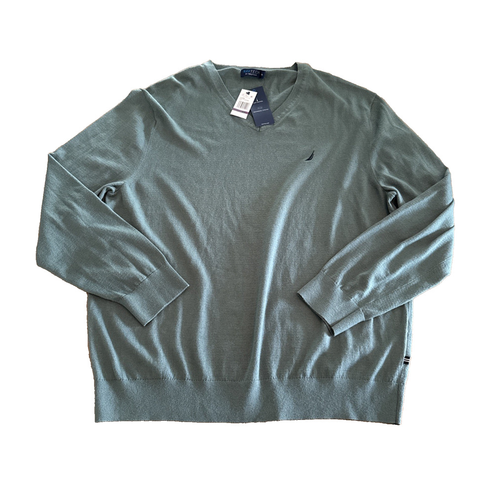 Nautica Mens Classic Fit Navtech Soft V-Neck Sweater Green Size XXL